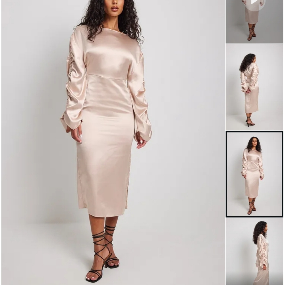Ruched Satin Midi Dress